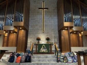 Donated school backpacks